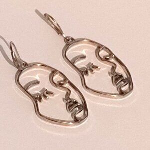Abstract face dangle fashion earrings Picaso Esque Silver Tone BNIP